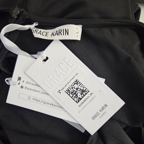 Grace Karin Womens Large Black A-Line Midi Cocktail Dress Sleeveless Tank Design - Picture 10 of 10